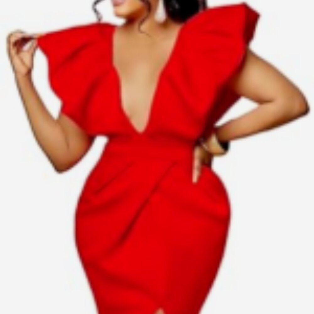Women's Fashion Simple Deep V Short Sleeve Backless Dress -Large